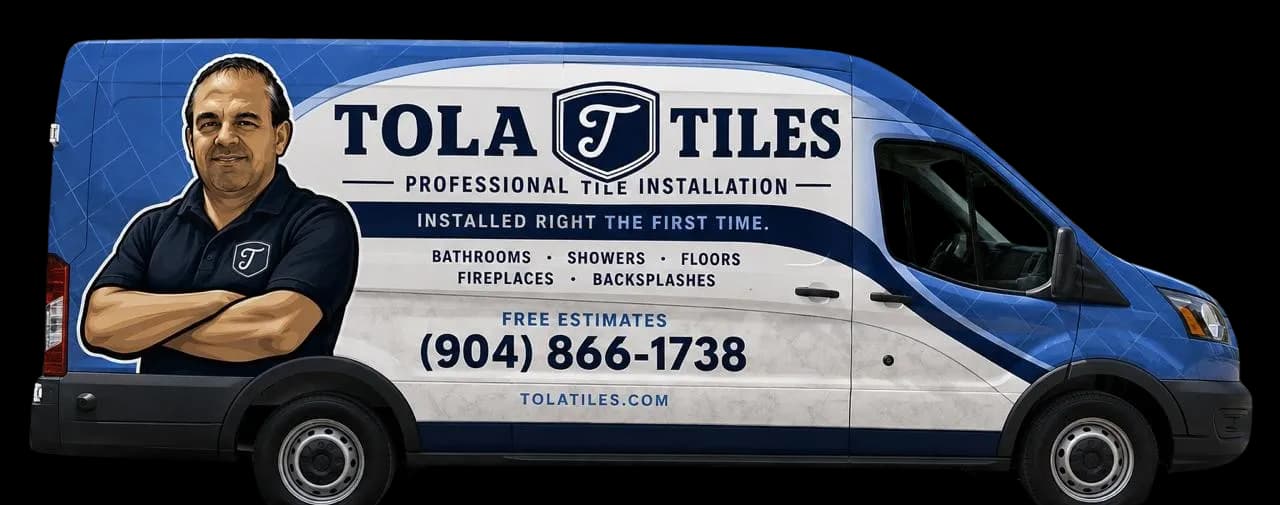 Tola Tiles service truck — tile installation company serving Jacksonville and St. Augustine FL